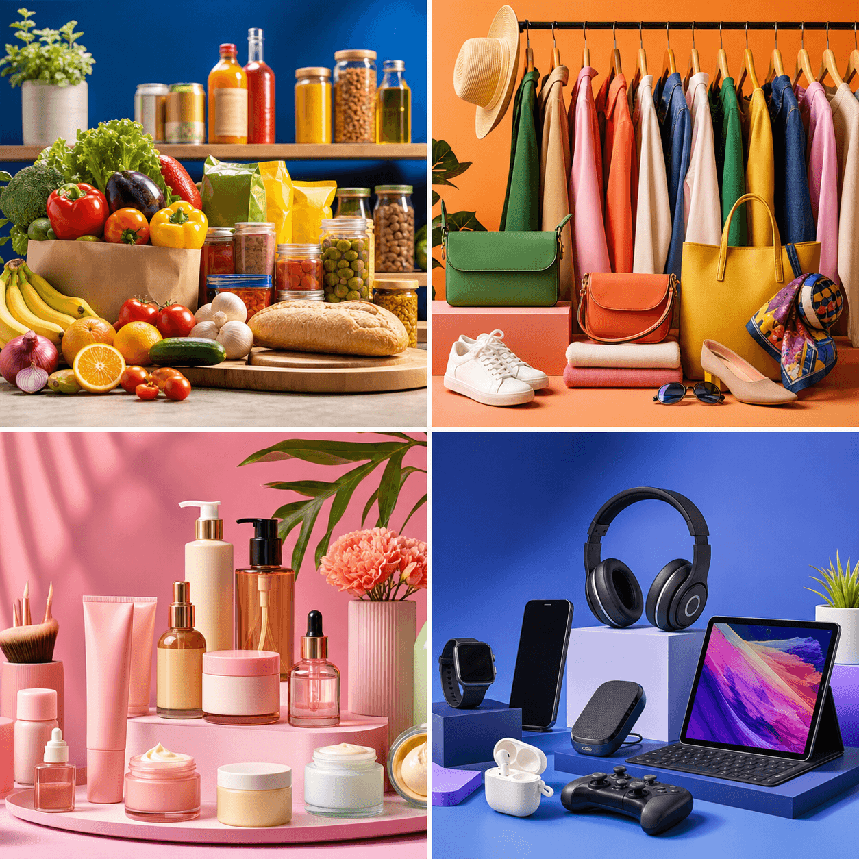 Colorful retail category collage